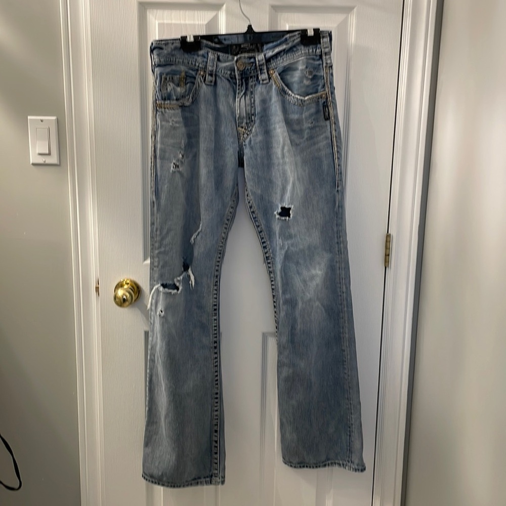 SILVER JEANS ZAC distressed straight leg denim jeans men’s size 31